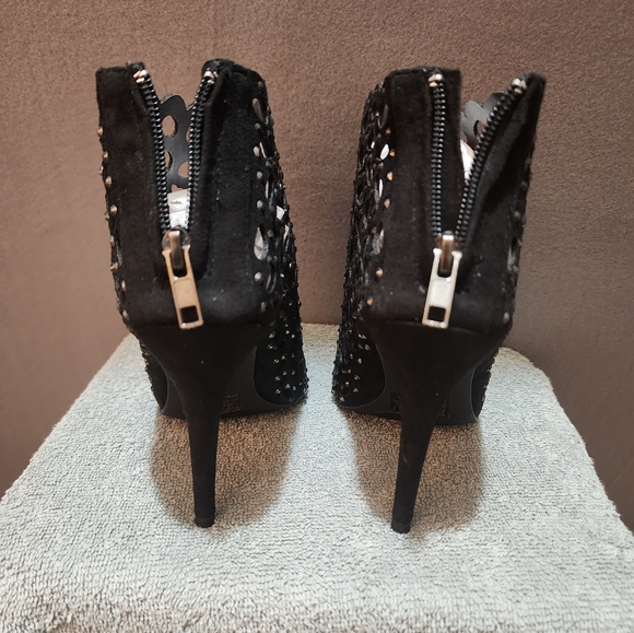 Macys Black High Heel Stappy Bootie with Zipper with Rhinestones - Picture 12 of 16